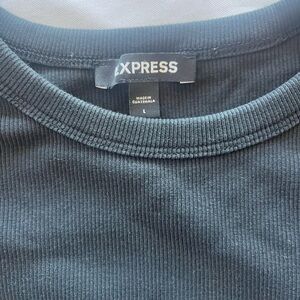 Express Charcoal Ribbed Knit Top